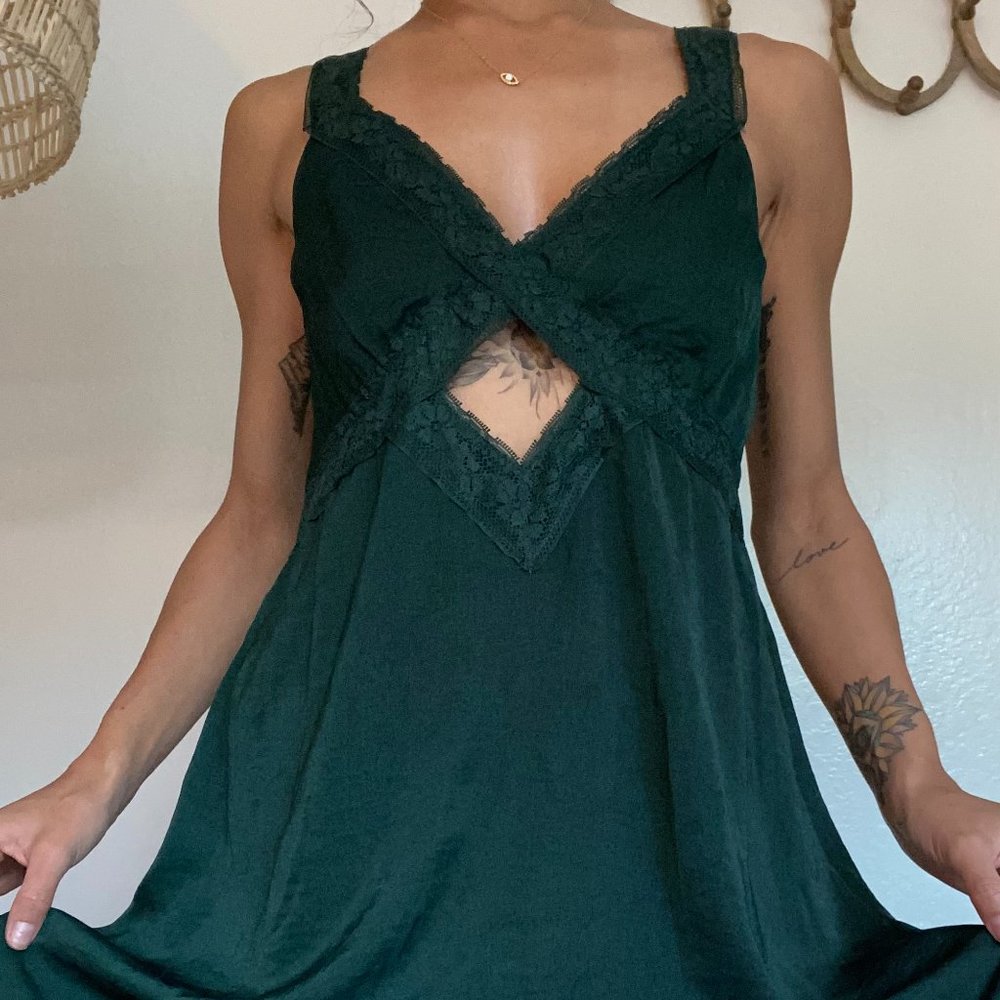 Emerald Green Satin Cut Out Dress